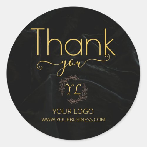 Business Thank You _ Dark Black Velvet Add Logo    Classic Round Sticker