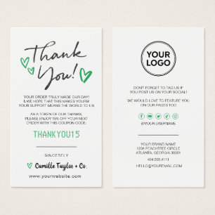 Business Thank You & Discount Code Card   Modern 
