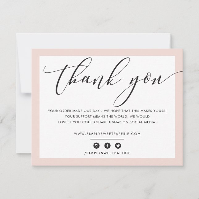 BUSINESS THANK YOU elegant black blush pink LOGO Card (Front)