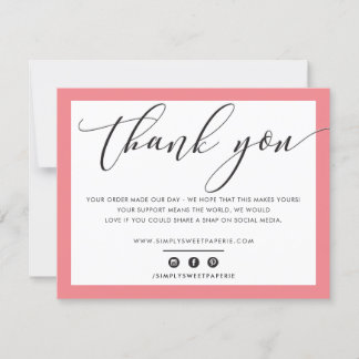 BUSINESS THANK YOU elegant black coral pink LOGO Card