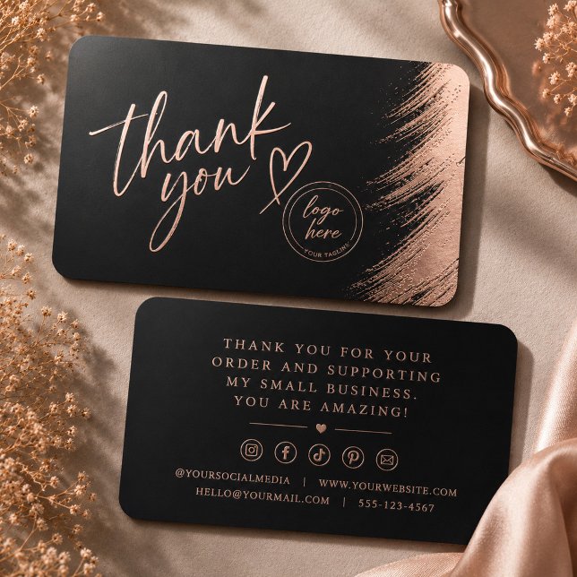 Business Thank You Elegant Black  Foil Spot Gloss Business Cards (Creator Uploaded)