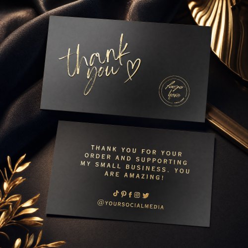 Business Thank You Elegant Black Foil Spot Gloss Business Cards