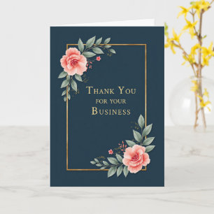 Business Thank You Elegant Navy and Gold Floral Ap Card