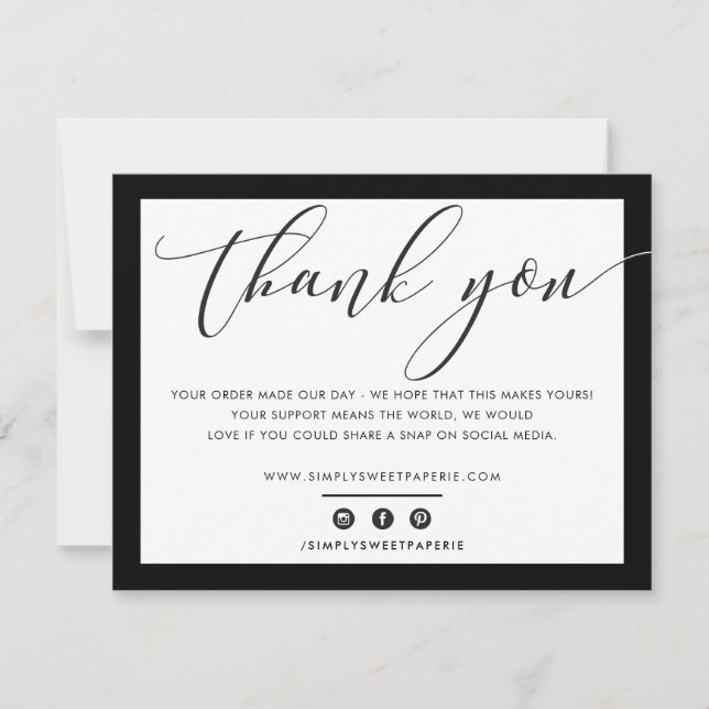 BUSINESS THANK YOU elegant plain black LOGO Card