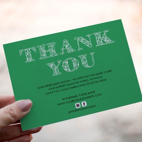 BUSINESS THANK YOU ELEGANT SWIRL LOGO  GREEN ENCLOSURE CARD