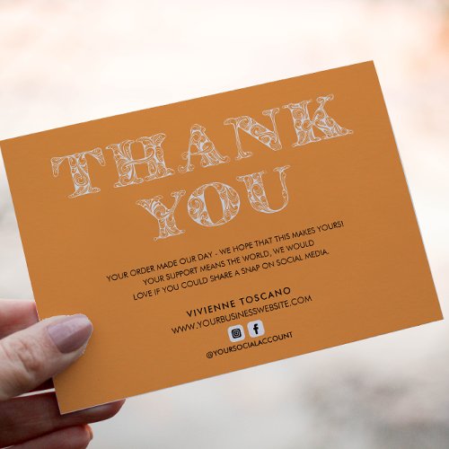 BUSINESS THANK YOU ELEGANT SWIRL LOGO  ORANGE ENCLOSURE CARD