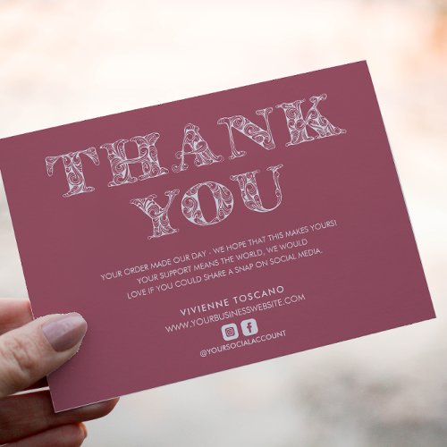 BUSINESS THANK YOU ELEGANT SWIRL LOGO  PINK WHITE ENCLOSURE CARD