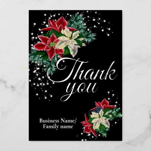 Business Thank You Floral Poinsettia  Foil Holiday Card