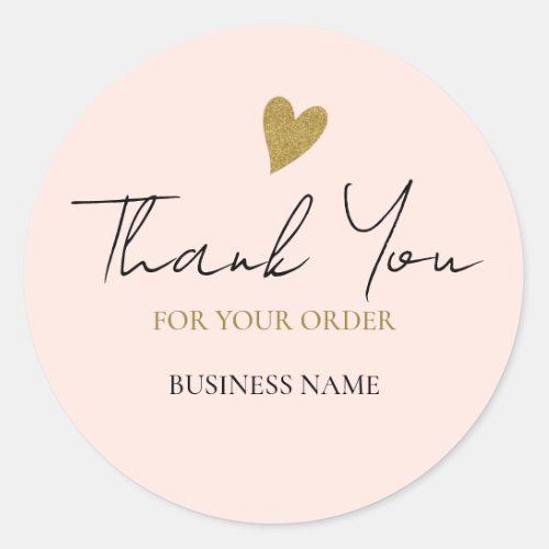 Business Thank You For Your Order Blush Pink Gold Classic Round Sticker