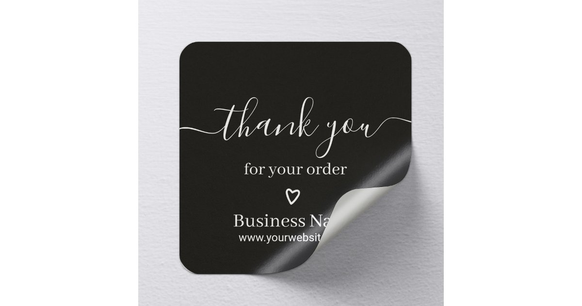 Business Thank You for Your Order Elegant Black Square Sticker | Zazzle