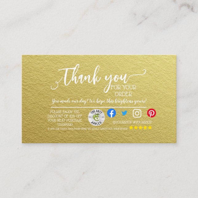 Business Thank You for your order gold packing Referral Card (Front)