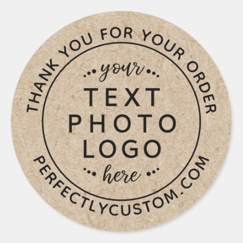 Business thank you for your order logo Kraft look Classic Round Sticker