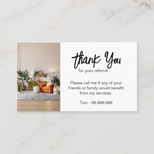 Business Thank You for your referal real estate Bu Business Card