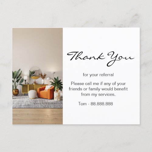 Business Thank You for your referal real estate Bu Postcard