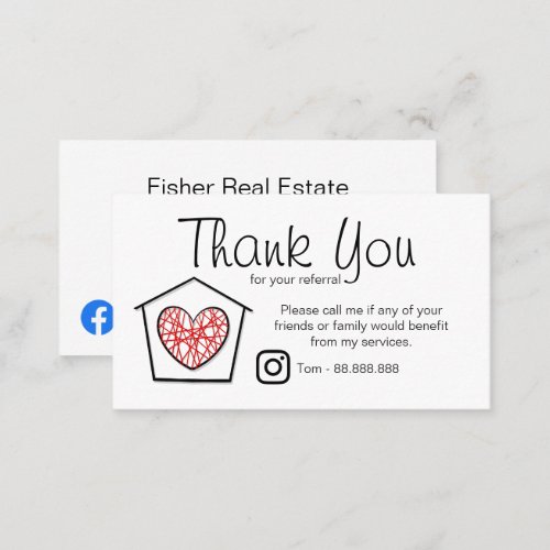 Business Thank You for your referal real estate Business Card