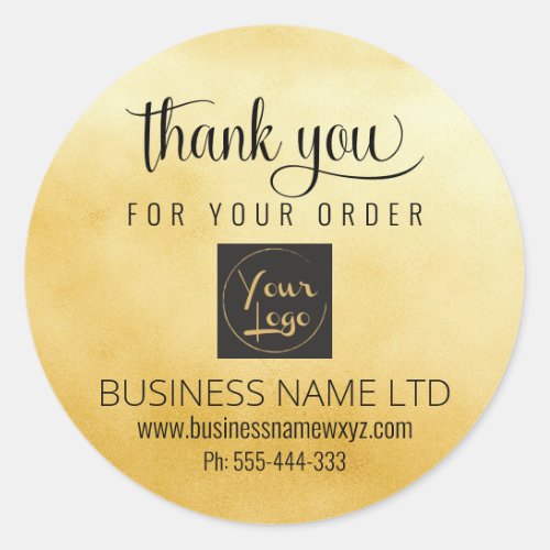 Business Thank You Gold Black Add Your Logo  Class Classic Round Sticker