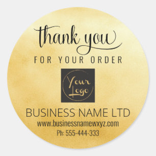 Business Thank You Gold Black Add Your Logo Class Classic Round Sticker