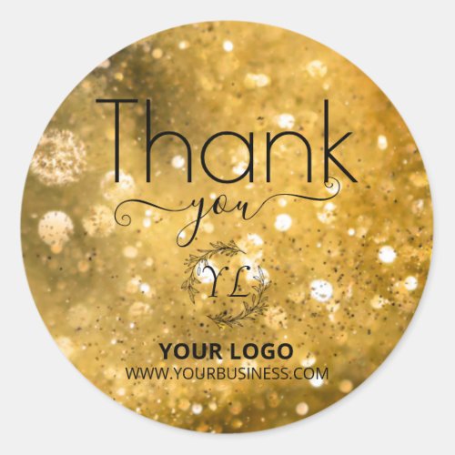 Business Thank You _ Gold Glitter _ Add Logo  Classic Round Sticker