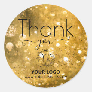 Business Thank You - Gold Glitter - Add Logo Classic Round Sticker