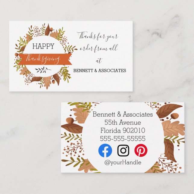 Business Thank You happy thanksgiving autumn fall Card (Front/Back)
