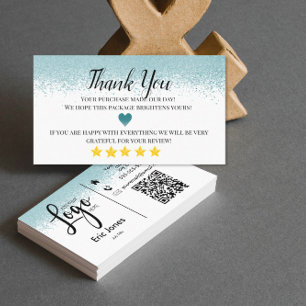 business thank you homemade blue glitter business card