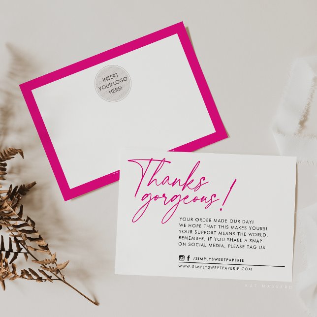 BUSINESS THANK YOU modern ball pen hot pink Card (Creator Uploaded)