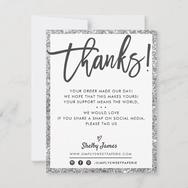 BUSINESS THANK YOU modern black silver glitter (Front)