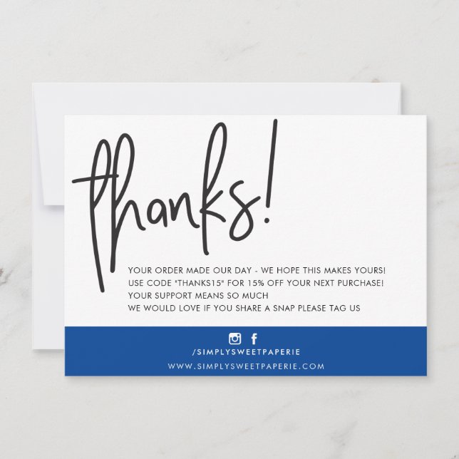 BUSINESS THANK YOU modern bold handlettered blue (Front)