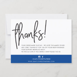 BUSINESS THANK YOU modern bold handlettered blue Card