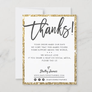 BUSINESS THANK YOU modern chic black gold glitter Card