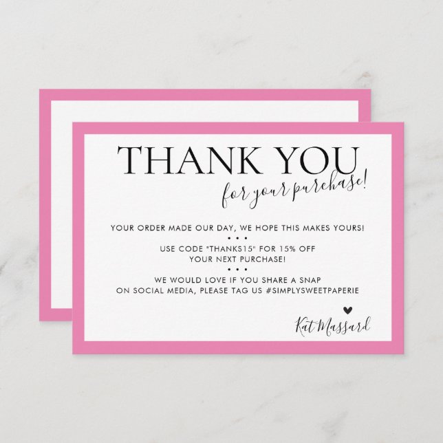 BUSINESS THANK YOU modern chic cute candy pink (Front/Back)