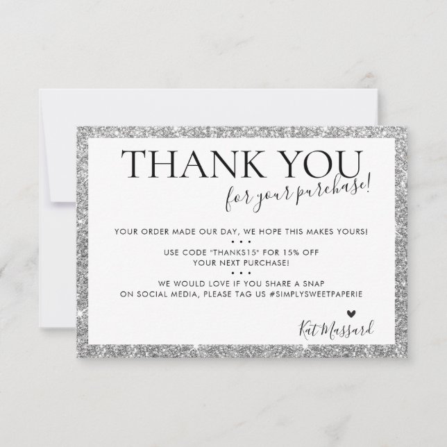 BUSINESS THANK YOU modern chic faux silver glitter (Front)