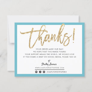 BUSINESS THANK YOU modern chic gold glitter aqua Card