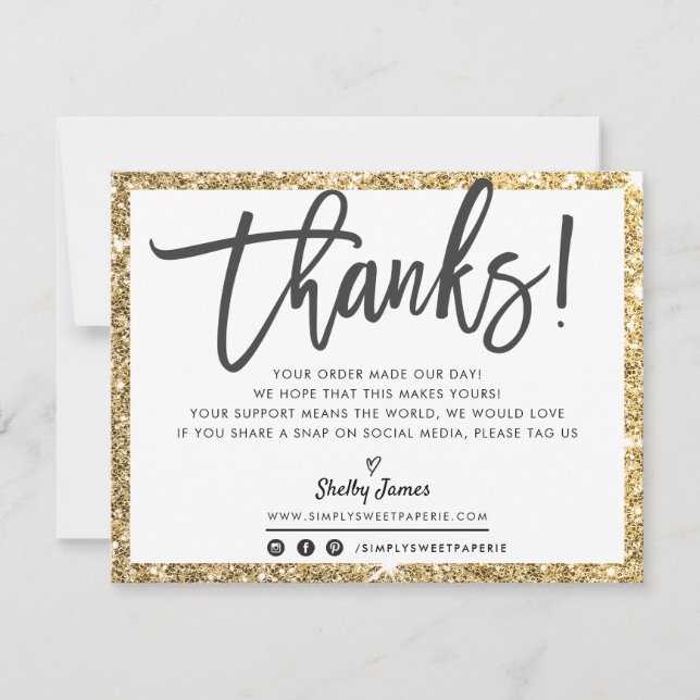 BUSINESS THANK YOU modern chic gold glitter black (Front)