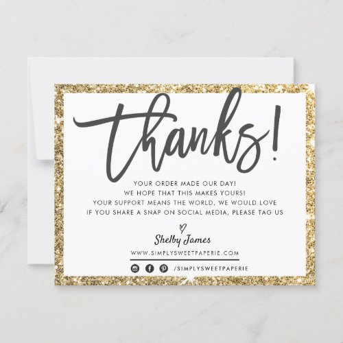 BUSINESS THANK YOU modern chic gold glitter black