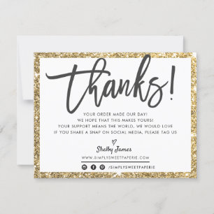 BUSINESS THANK YOU modern chic gold glitter black Card
