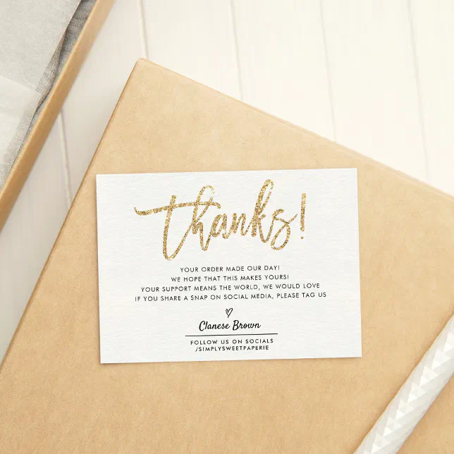 BUSINESS THANK YOU modern chic gold glitter Card | Zazzle