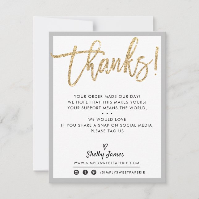 BUSINESS THANK YOU modern chic gold glitter GRAY (Front)