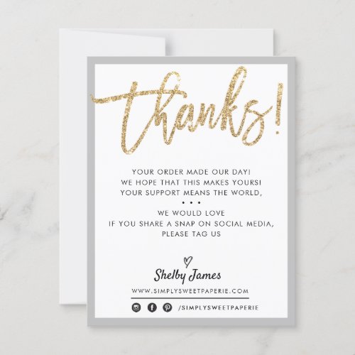 BUSINESS THANK YOU modern chic gold glitter GRAY