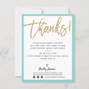 BUSINESS THANK YOU modern chic gold glitter mint Card