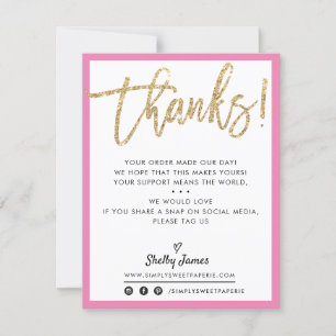 BUSINESS THANK YOU modern chic gold glitter pink Card
