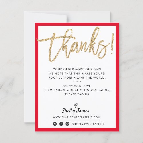 BUSINESS THANK YOU modern chic gold glitter red