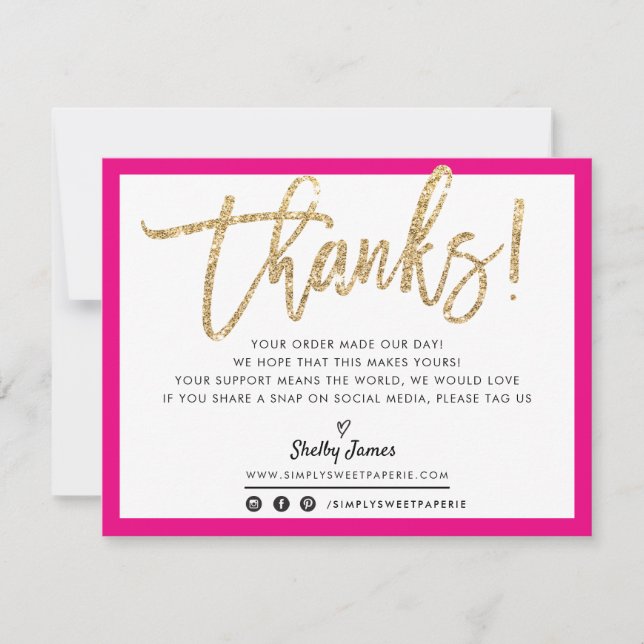BUSINESS THANK YOU modern chic gold glitter script (Front)