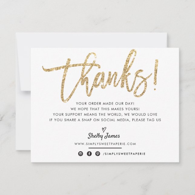 BUSINESS THANK YOU modern chic gold glitter script (Front)