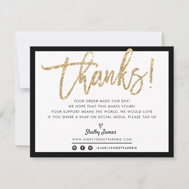 BUSINESS THANK YOU modern chic gold glitter script Card (Front)