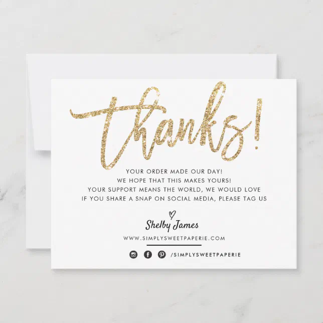 BUSINESS THANK YOU modern chic gold glitter script Card | Zazzle