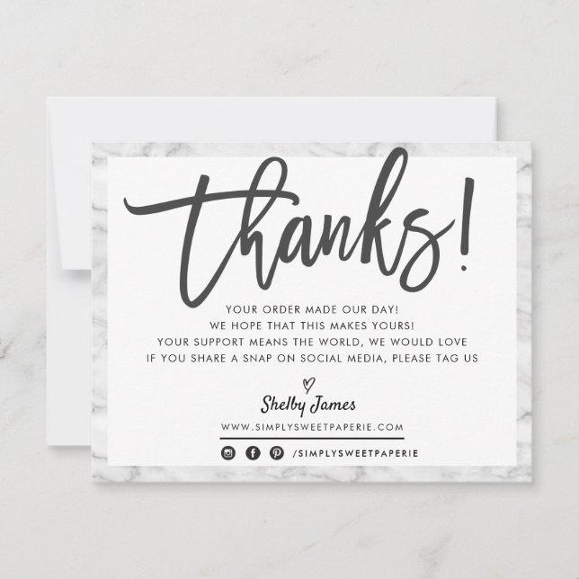 BUSINESS THANK YOU modern chic gray marble black Card (Front)