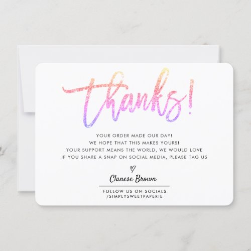 BUSINESS THANK YOU modern chic pink glitter