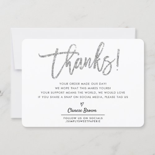 BUSINESS THANK YOU modern chic silver glitter