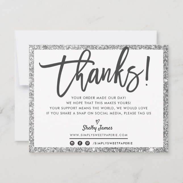 BUSINESS THANK YOU modern chic silver glitter Card (Front)